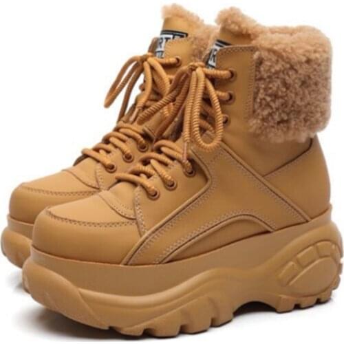 Winter Fashion White Casual Womens Boots Genuine Leather Platform Sports High-top Womens Shoes New Comfortable Wool Warm Boots