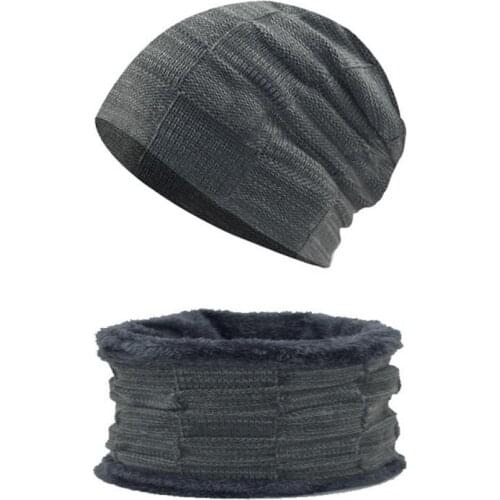 Winter Knitted Hat Scarf Set for Unisex Warm Thicken Fleece Beanie Hat Scarf Set Solid Knit Windproof Outdoor Ski Cap Ring Scarf