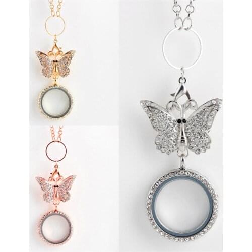 10PCS Vintage Crystal Butterfly Floating Brooch Locket Finding Handmdea Women Female Party Gift Jewelry Supplies