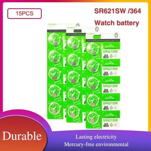 15pcs 1.55V 364 SR621SW V364 SR60 SR621 AG1 Watch Battery Silver Oxide Button Coin Cell Batteries MADE IN JAPAN