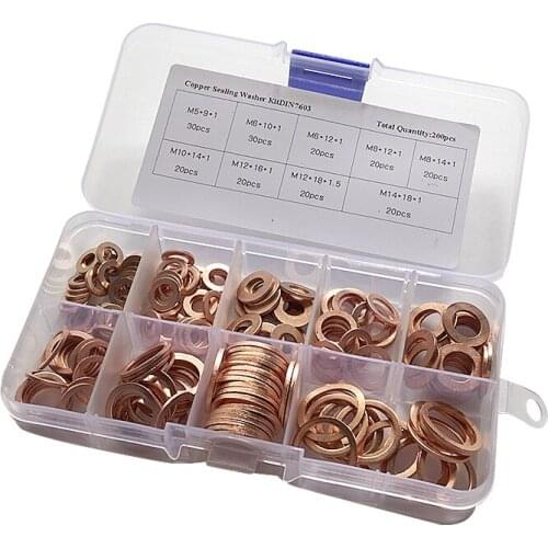 200 Pcs Copper Flat Ring Oil Seal Washer Gasket Set For Home Decoration Ban Accessories Hardware