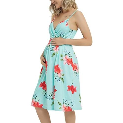 2021 Summer O-neck Long Maternity Dresses Pregnant Women Clothes Flowers Print Pregnancy Dress New Fashion Maternity Clothing