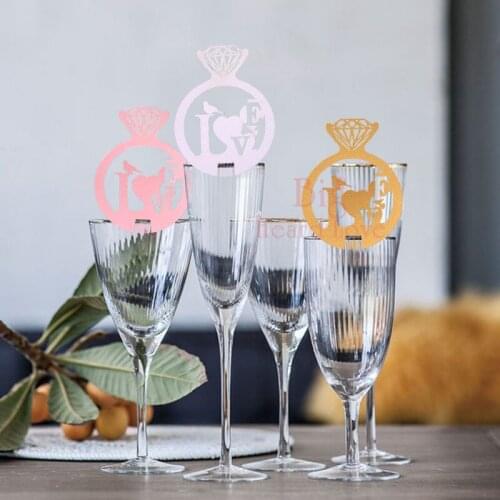 25pcs Laser Cut Wine Glass Card Love Bird Design Birthday Party Decorations Kids Wedding Cup Card Wedding Decor Party Supply