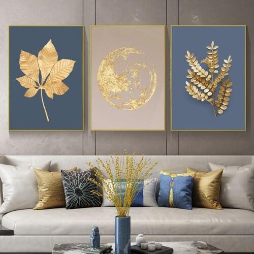 Abstract Modern Gold Leaf Wall Art Picture Canvas Painting Nordic Golden Earth Posters And Prints Living Room Decor