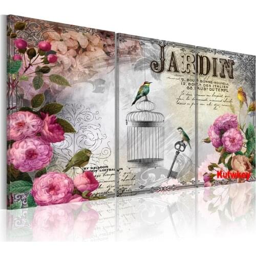 3 PCS Garden in vintage style 5d diy Diamond Painting Full Square/Round Diamond Embroidery rhinestone triptych Handicraft Gift