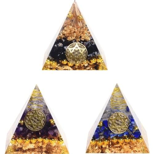 Amethyst Crystal Orgonite Pyramid Ornament Healing Peridot Home Desk Decor Household Craft for Home Desk Decoration Gifts