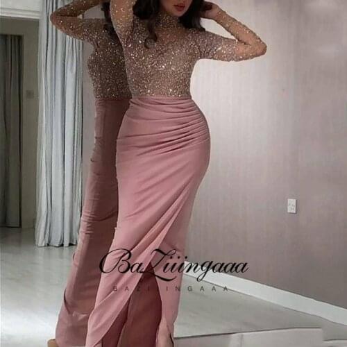 BAZIIINGAAA Luxury Woman Cocktail Dress Beaded Sequins Long Elegant Night Cocktail Party Formal Dresses for Wedding Plus Size