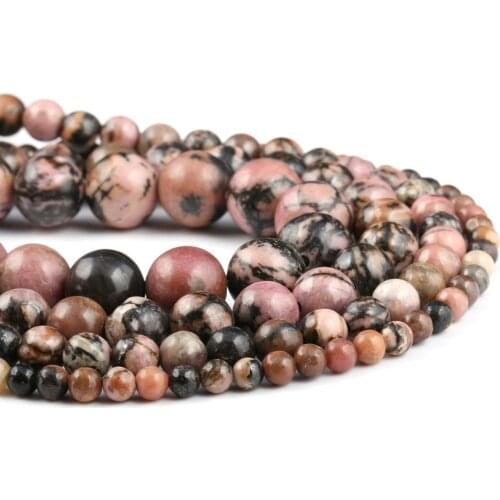 2020 Loose Beads Natural Stone Black Rhodochrosited Round Shape Beads for Jewelry Making Necklace Bracelet Gift for Women
