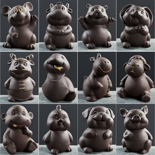 Twelve zodiac pieces Purple sand tea pet Boutique dog pig Chicken rat ox tiger rabbit Snake horses and sheep Dog Ceramic tea
