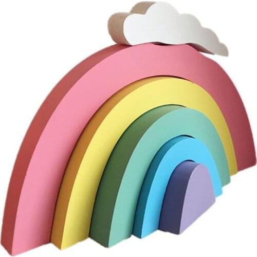 Wooden Rainbow Nursery Room Decor Kids Room Rainbow Baby Toys Building Blocks