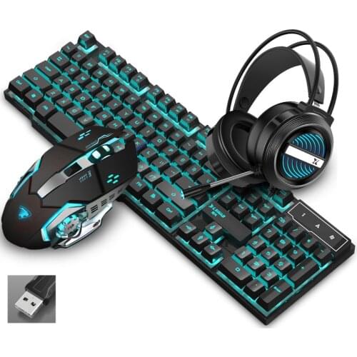 Mechanical Feel Keyboard Gaming Keyboard Mouse Headphone Combo Tea Switch Backlit Water Resistant Marco Mouse 26key antighosting