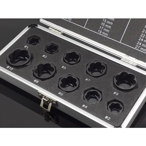 10Pcs 9-19MM Damaged Hex Nut Bolt Remover Car Garage Mechanics Equipment Extractor Tool Extractor Threading Home Hand Tools Kit