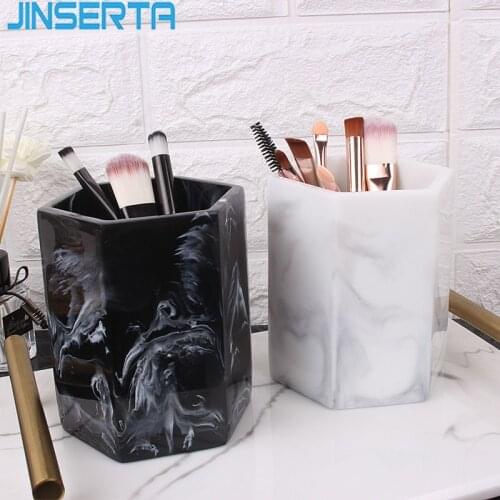JINSERTA Marbled Storage Box Pen Holder Makeup Brush Organizer Resin Luxury Jewelry Cosmetic Sundries Box for Decor
