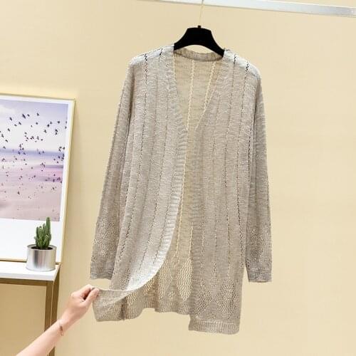 Wear cardigan, thin shawl, new ice cut-out knitted jacket in summer 2021, womens mid long sunscreen clothes