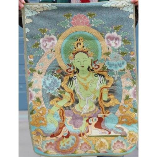 Chinese Antique collection the Thangka embroidery Green Tara diagram