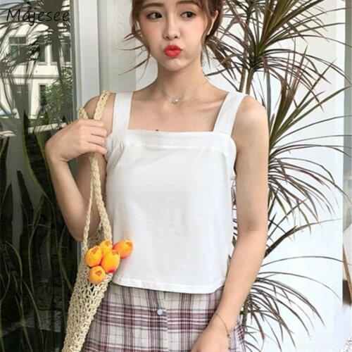 Tanks Women Summer Solid Sweet Girls Korean Harajuku Plus Size Ins Basic Classic Fashion Womens Camis Daily All-match Soft Tops