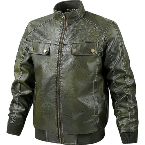 New Tough Guy Leather Jacket Men Autumn Pockets Motorcycle Leather Jacket Male Solid Color Slim Fit PU Coats Zipper Flight Jacke