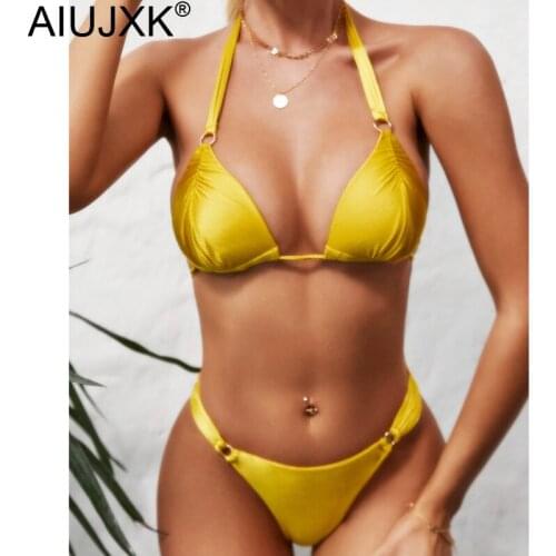 AIUJXK New 2021 Summer Halter String Swimwear Women Lingerie Biquini Glitter Bra And Panty 2 Pieces Swimsuit Female Bathing Suit