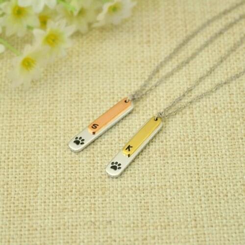 Custom Paw Print Necklace Pet Necklace Pet Jewelry Initial Necklace Personalized Lovers Pet Bar Necklace