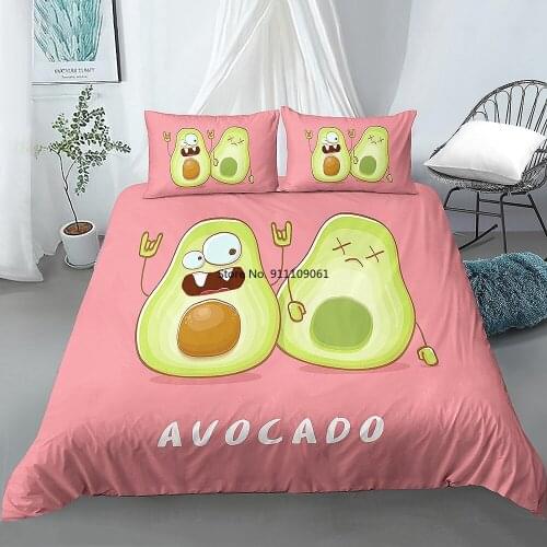 Cartoon Fruit Avocado Quilt Cover Queen Full King Single Size Cartoon Duvet Cover Bedclothes Comfortable Bedding Sets