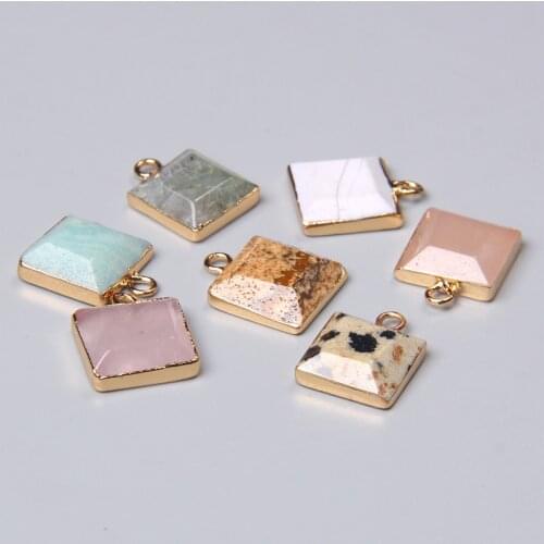 2Pcs Natural Stone Pendant Square Faceted Gems Amazonite Quartz Cube Charms for Jewelry Making DIY Necklace Bracelets 15x12mm