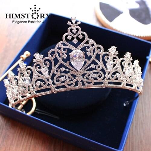 Stunning Cubic Zircon Heart Shape Wedding Tiara CZ Waterdrop Bridal Crown Queen Princess Pageant Party Hair Accessories