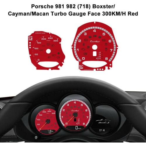 Speedometer Dashboard Faceplate For Porsche 981 982 (718) Boxster / Cayman / Macan Turbo Gauge Face 300KM/H 280KM/H Red