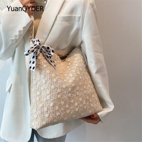 2021 New Ribbon Design Ladies Shoulder Bag Fashion Womens Straw Woven Bag Casual Ladies Women Messenger Bags Bolsos De Mujer