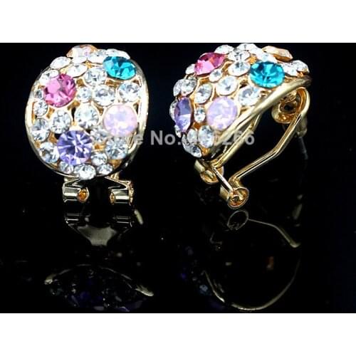 Super Color retention colorful Austrian rhinestone crystals arc-shaped Stud Earrings with backing Jewelry