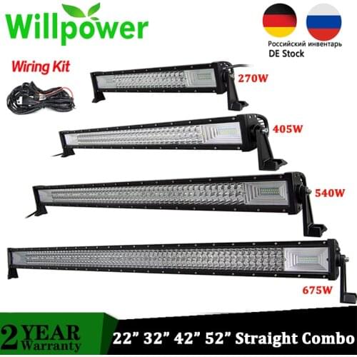 Willpower Tri-Row 22" 32" 42" 52" Offroad Led Bar Straight Combo Car LED Driving Work Lightbar for Car ATV Truck 4X4 Pickup