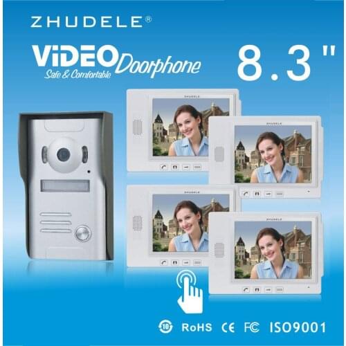 ZHUDELE Home Security Intercom 8.3"Display Wired Video Door Phone Touch Key Doorbell & IR 700TVL HD Home Security CCD Camera 1V4