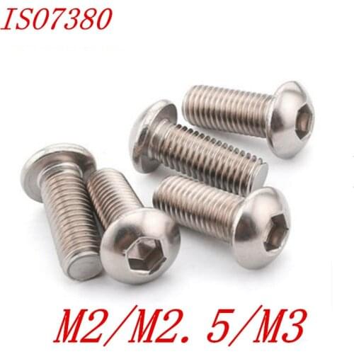 1000pcs iso7380 m2 M2.5 M3 304 Stainless Steel A2 Round Head Screws Mushroom Hexagon Socket Button Head Screw