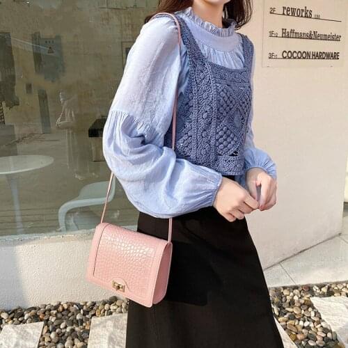 2021 Summer Autumn Crocodile Pattern Women Shoulder Bag Square Bag Retro PU Leather Messenger Handbag Phone Female Crossbody Bag