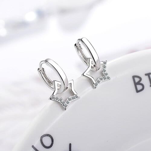 Fashion Jewelry 925 Sterling Silver Crystal Star Stud Earring for Women Wedding Party Accessories Brincos pendientes eh1085