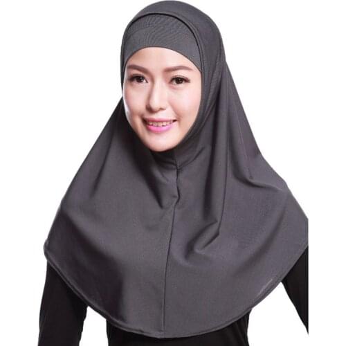 Womens 2 Piece Solid Color Amira Jersey Muslim Hijab Soft Cotton Stretch Head Scarf with Tube Inner Underscarf Cap Hood New 2021