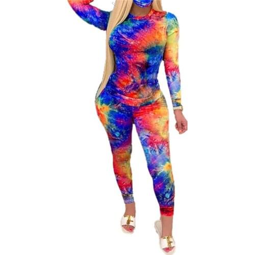 Women Tracksuits Two Pieces Set Long Sleeve O Neck Tops Long Pants Tie Dye 2 Pieces Set Sports Suit Autumn Casual Sweat Suit