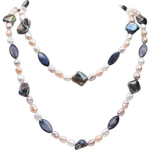 Free shipping shell beaded mix color natural white peach orange women long sweater necklace can customize many length wedding