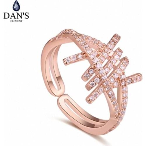 DANS Element Brand Real AAA Zirconia Micro Inlays Rose Gold Color Ring Party For Women Valentine Gift 129824