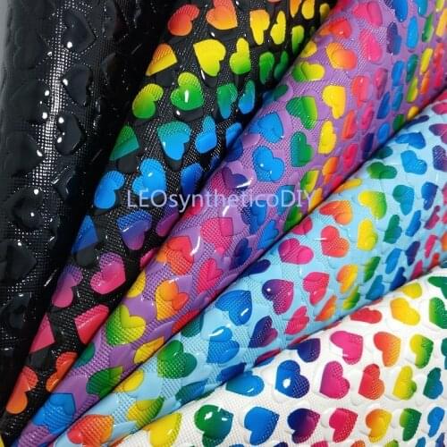 1PC 21X29CM Synthetic Letaher, Cuero Sintetico Rainbow Hearts Leather for Valentines Day For Making Bows Accessories T56