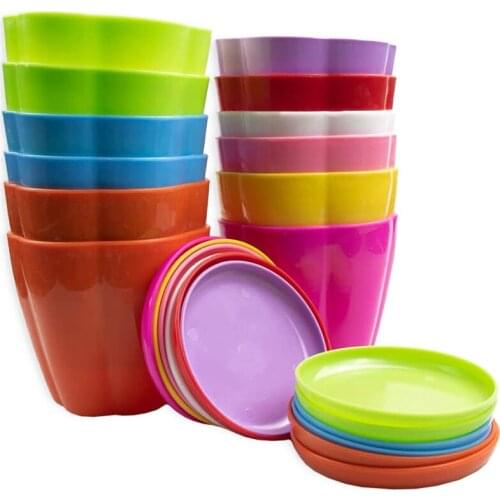 12 Sets of Colorful Plastic Flower Pots with Trays Indoor and Outdoor Flower Pots (Random Colors)