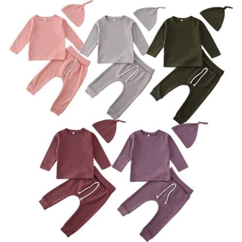 2021 Baby Spring Autumn Clothing Newborn Baby Girls Boys Winter Warm Clothes Striped Long Sleeve Tops T-Shirt Pants Solid Outfit