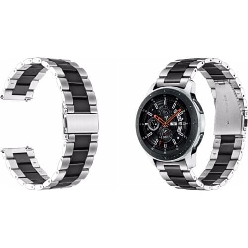 22MM Silver+Black Width Quick Release Strap Stainless Watchband For Samsung Galaxy Watch 46mm SM-R800