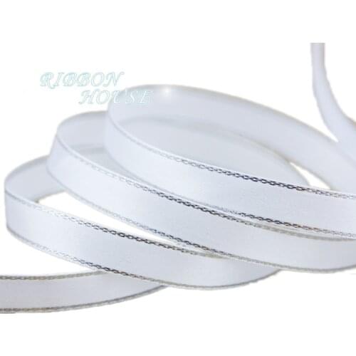 25 yards/lot) 10mm White Silver Edge Satin Ribbon wholesale high quality gift packaging ribbons