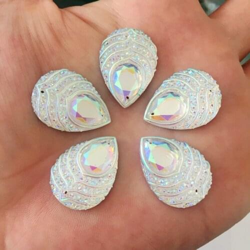 40PCS White AB Resin 18*25mm Teardrop Peacock eye Flatback Rhinestone Ornaments DIY Wedding appliques 2 hole buttons HB450*2