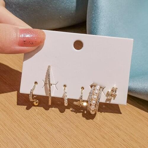 6 pieces/set 925 Sterling Silver Star Pearl Hoop Earring Set Micro Zircon Ear Clip Creative Party Jewelry Gift Wholesale