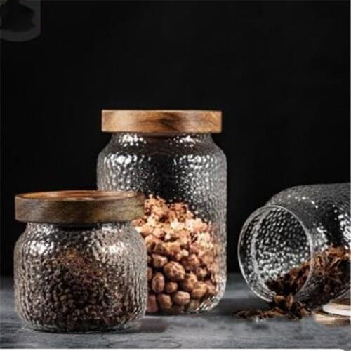 Storage Jar With Wood Lid Glass Sealed Bottle Tea Whole Grains Organizer Container