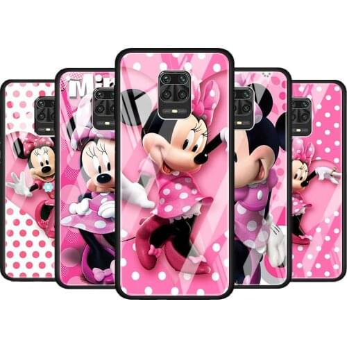 Minnie Disney Mouse Cute for Xiaomi Redmi Note 10 Pro Max 10S 9T 9S 9 8T 8 7 Pro 5G Luxury Tempered Glass Phone Case Cover