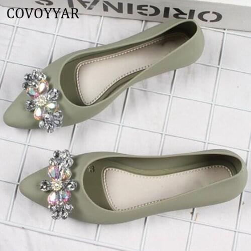 COVOYYAR Jelly Shoes Women Slip-on Loafers Pointed Toe Luxurious Crystal Floral Shoes Waterproof PVC Casual Flat Shoes WFS4065