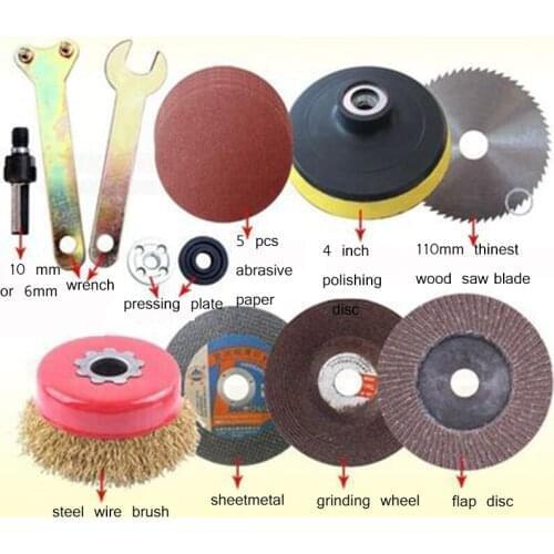 12pcs Disc Polishing Wheel Wood Saw Blade Wire Wheel Abrasive Paper Electric Drill Angle Grinder Connecting Rod Cut Metal