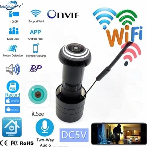 Mini Peephole Wifi Door IP Camera TF Card Two Way Audio Door Eye Hole Security 1080P 1.66mm Fisheye Lens Web Camera P2P Onvif